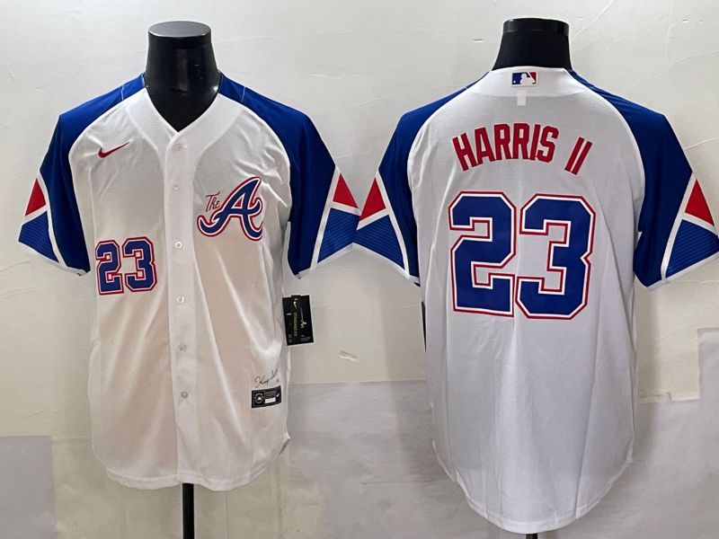 Men 2025 Atlanta Braves #23 Harris ii White blue City Edition Nike MLB Jersey style 1